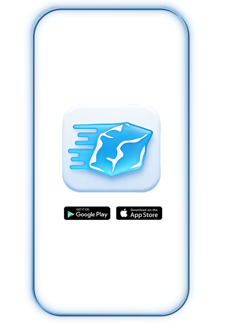 The Icypeed Logistics mobile app, available on Google Play and the App Store